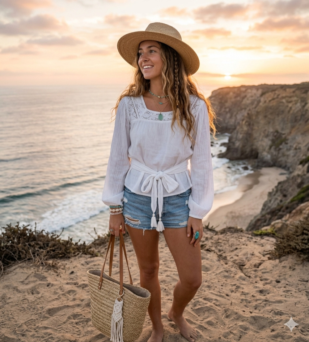 Free People Small Artsy Boho Gauze Tassels Ties Bohemian Top Blouse Cottagecore